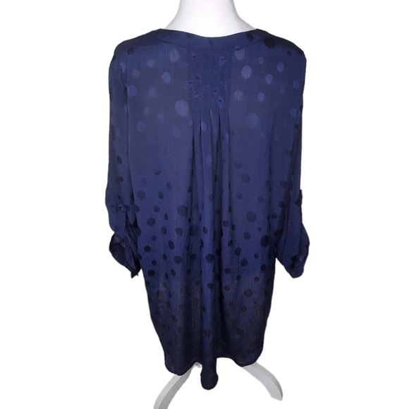 41 Hawthorn Zarie Casual Blouse, Navy Blue Polka-dot Tunic, 3/4 Sleeves 2X - Picture 2 of 6